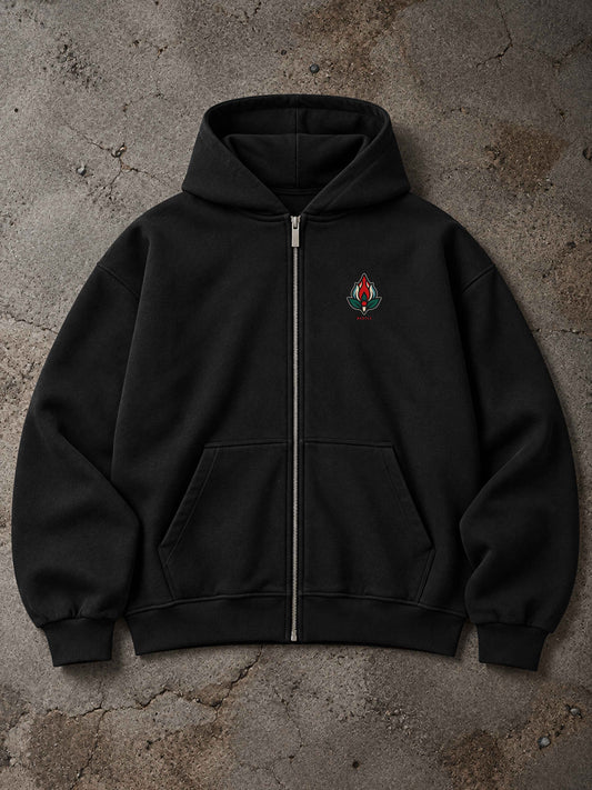 Heraldic Rose – Oversized Tattoo Zip Hoodie - black