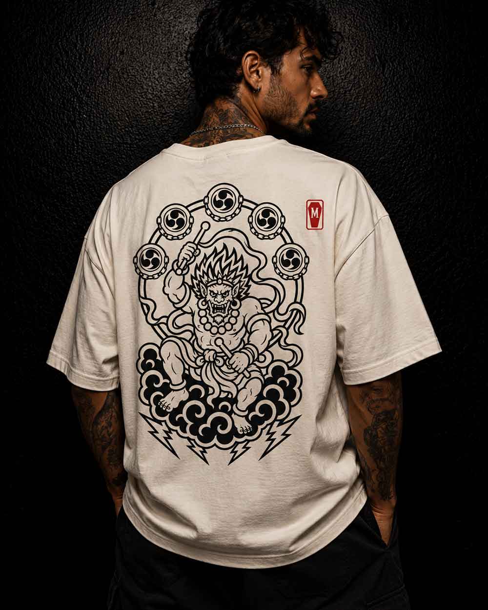 T-shirt tatouage oversize Raijin Mono – blanc cassé