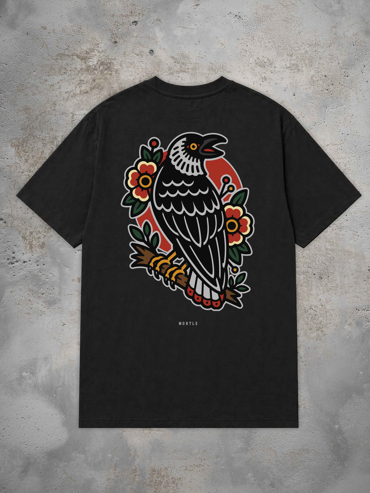 MORTLE Crow Oversized Tattoo T-Shirt in Off White mit großem Traditional Tattoo Raben Rückenprint