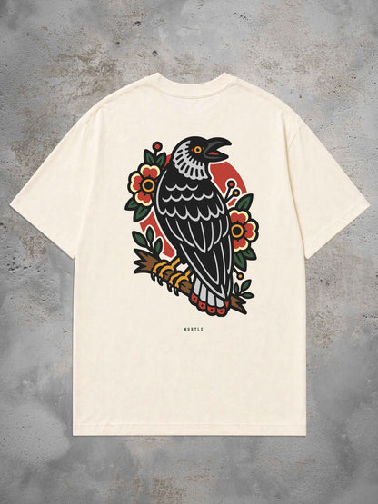 Crow - Tee-shirt tatouage oversized – blanc cassé
