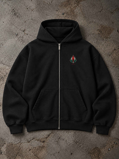 Heraldic Rose – Oversized Tattoo Zip Hoodie - black