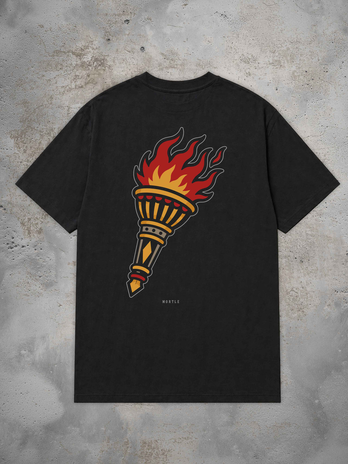 Off White Oversized Tattoo T-Shirt mit großem Fackel Rückenprint im Traditional Tattoo Stil