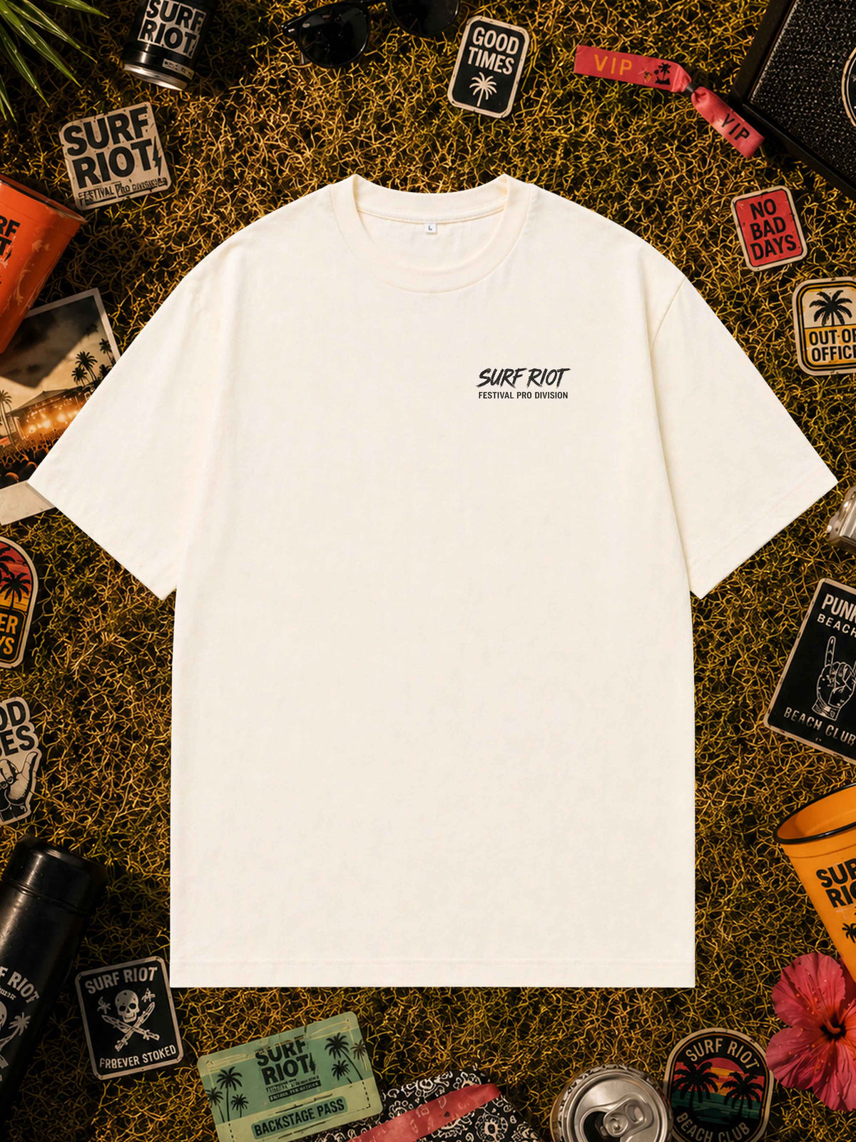 Washed Black Surf Riot Festival Shirt mit Lost Property Motiv
