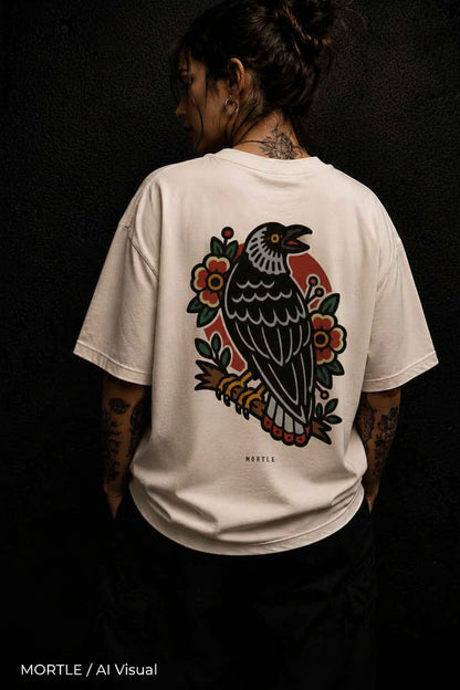 Crow - Tee-shirt tatouage oversized – blanc cassé