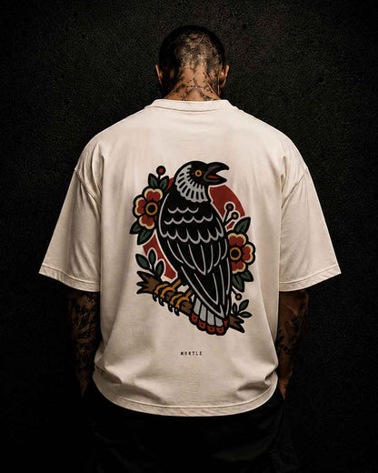 Crow - Tee-shirt tatouage oversized – blanc cassé