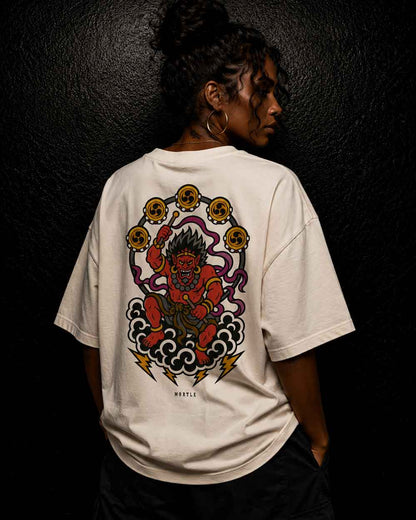 Raijin - T-shirt tatouage oversized – blanc cassé