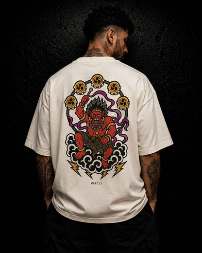 Raijin - T-shirt tatouage oversized – blanc cassé