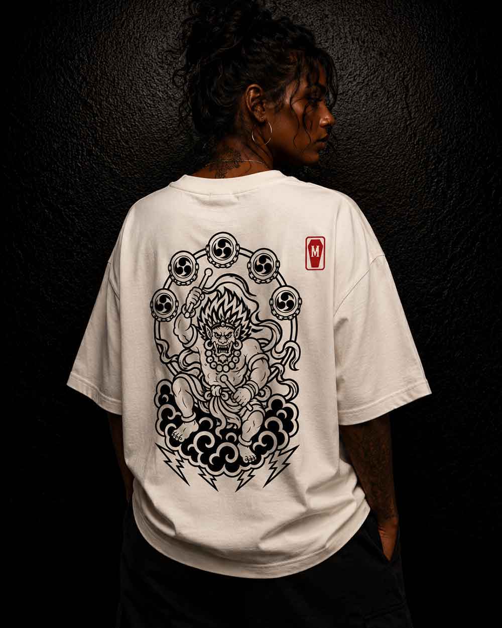 T-shirt tatouage oversize Raijin Mono – blanc cassé