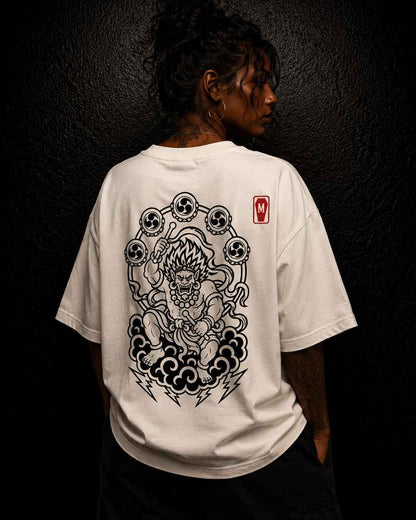 T-shirt tatouage oversize Raijin Mono – blanc cassé