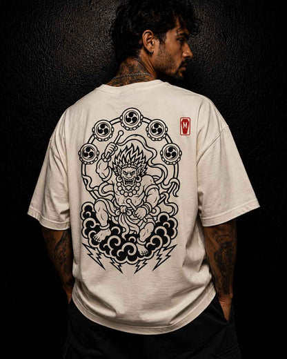 T-shirt tatouage oversize Raijin Mono – blanc cassé