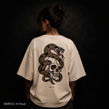 Snake and Skull Traditional Tattoo oversized T-Shirt - Mortle